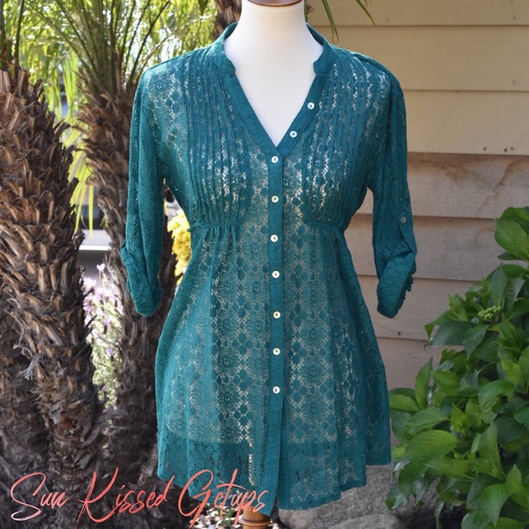 American Rag Tops - 🍍 American Rag • Green Lace Cardigan/Duster